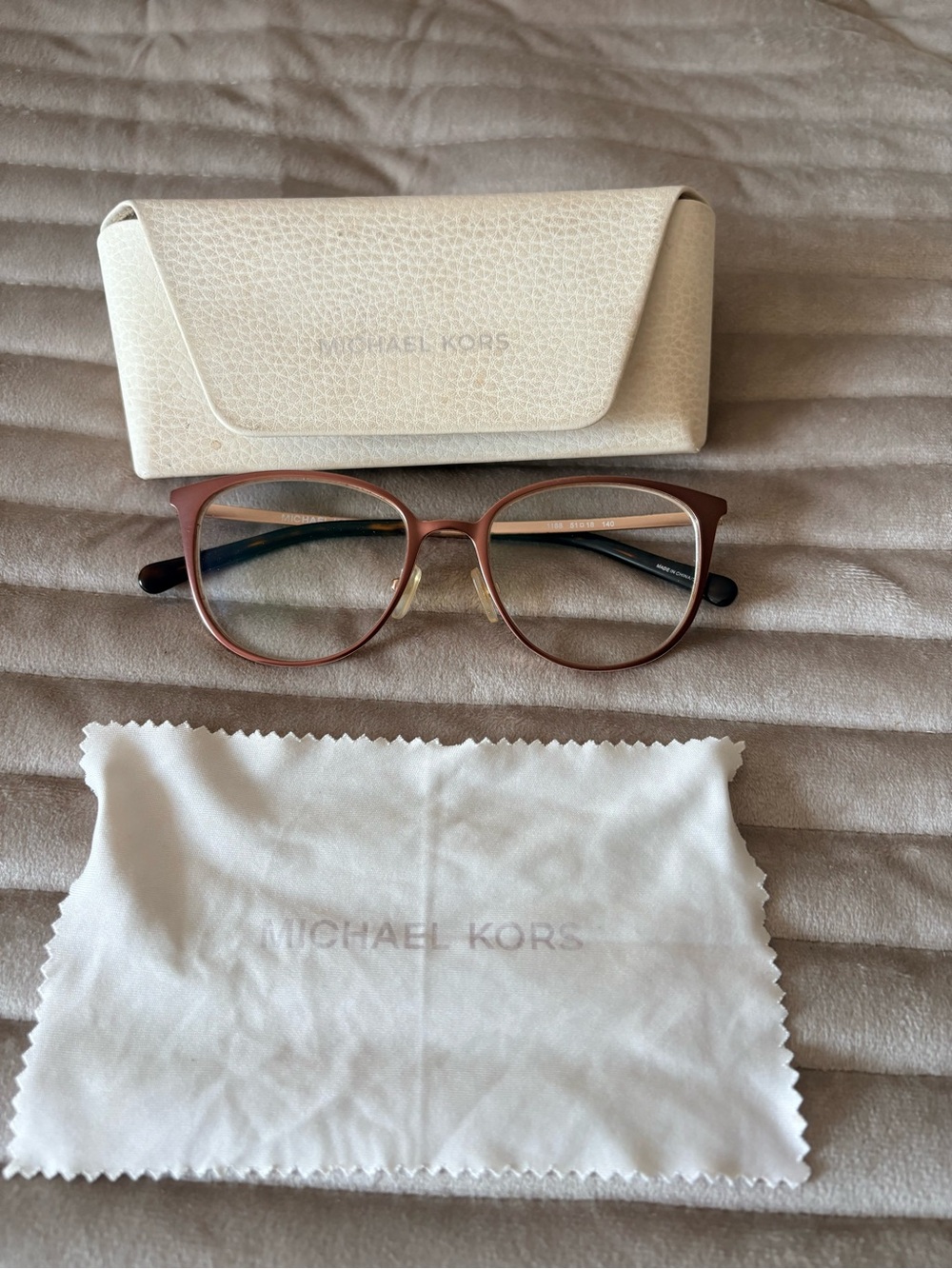 Michael Kors Women's Rose Gold/Brown Cat-Eye Glasses with Gold Accents